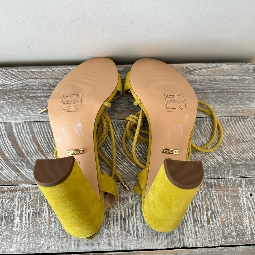 TopShop-Yellow Chunky Heeled Lace Up Spring/Summer Sandals (Size-11.5) - Picture 6 of 8